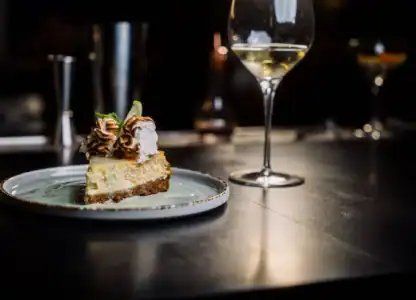 Cheesecake and white wine from CISCo Restaurant + Bar